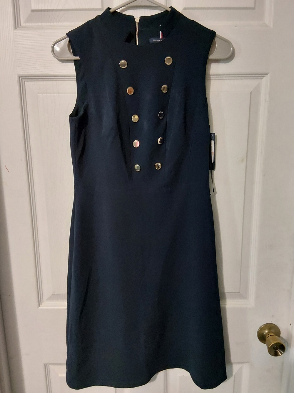 Tommy Hilfiger Navy Sleeveless Midi Dress with Gold Buttons